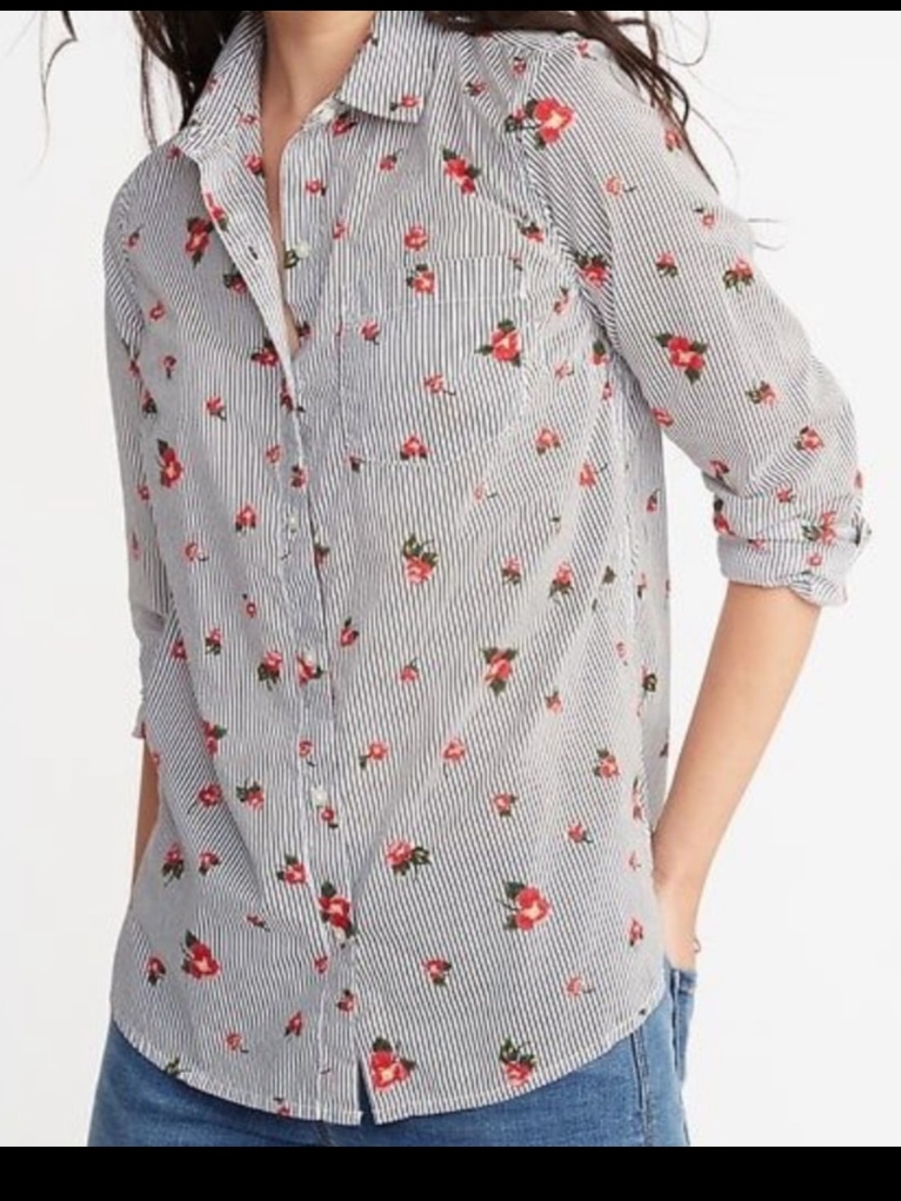 Striped Floral Button-Up Shirt